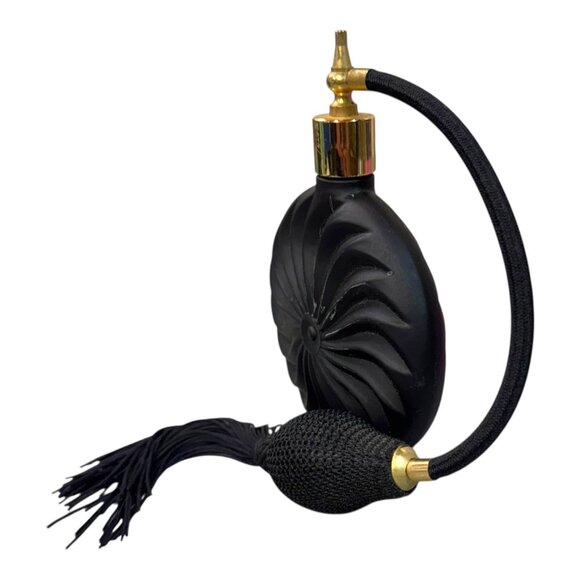 Vtg Art Deco Marcel Franck Black Glass Perfume Bottle Atomizer Hollywood Regency - Picture 5 of 9